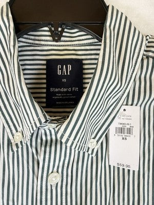 Gap Mens Shirt XS Button Up Cotton Poplin Classic Green White Striped Button New