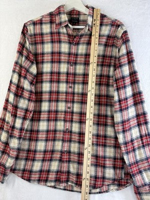 J Crew Flannel Shirt Mens Medium Red Plaid Button Up Down Long Sleeve Cotton