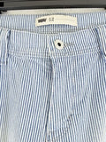 Levis Jean Shorts Women 12 Denim Light Blue White Striped 11” Bermuda Roll Hem