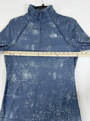 North Face 1/4 Zip Womens Medium Blue Sweatshirt Pullover Top Blue Galaxy Print