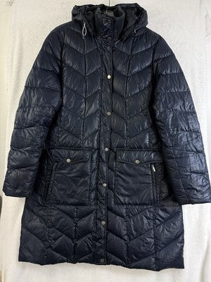 Lands End Long Puffer Coat Womens XL 18 Navy Blue Down *FlawsRead