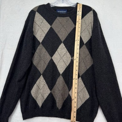 Davis And Squire 100% Cashmere 2 Ply Sweater Medium Gray Argyle Mens