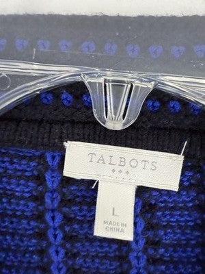 Talbots Sweater Large Black Blue Pullover Funnel Neck Knit Womens Tops