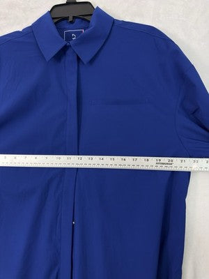 Nike 24.7 Perfect Stretch Shirt Large Women Long Sleeve Snap Front Blue Top NEW