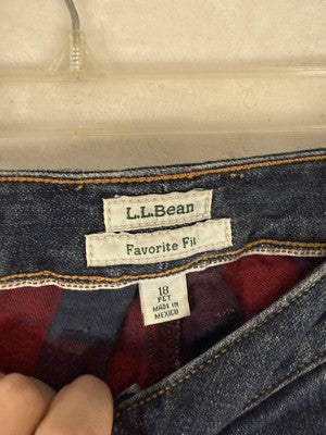 LL Bean Favorite Fit Jeans 18 Petite Flannel Lined 18P Blue Straight Leg Womens
