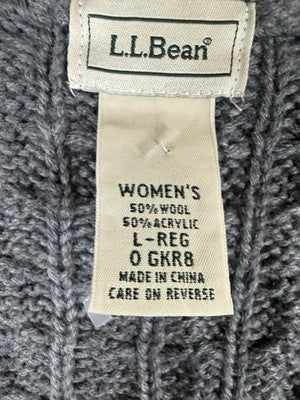 LL Bean Womens Large Cardigan Sweater Full Zip Gray Cable Knit