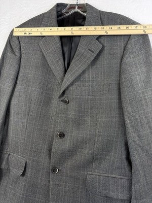 Massimo Dutti Jacket 40 Mens Gray 100% Wool Plaid Blazer Single Breasted Suit