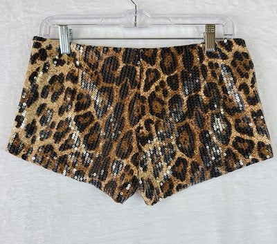 Edikted Micro Shorts Leopard Print Sequined Medium Womens