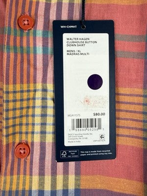 Walter Hagen Golf Shirt XL Short Sleeve Plaid Mens Button Up 100% Cotton New NWT
