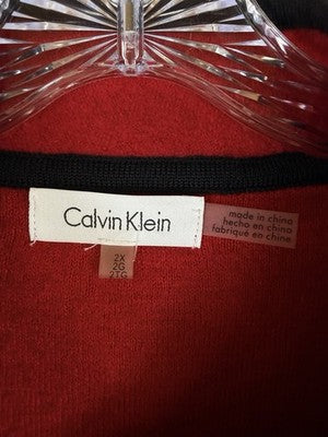 Calvin Klein Cardigan Sweater 2X Wool Blend Jacket Red Black Gold Closure