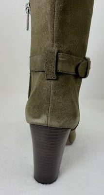Coach Boots Womens Size 9.5 Beverly Mid Calf Green Suede Leather Block Heel