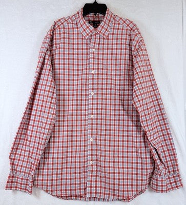 Gap Classic Fit Shirt Large Red Blue Check Poplin Button Down Mens Long Sleeve