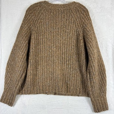Lucky Brand Cardigan Sweater Large Women Wool Blend Brown Chunky Knit Boxy