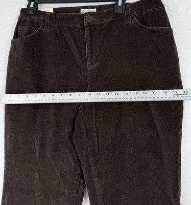 St John’s Bay Corduroy Pants 14 Petite Chocolate Brown Straight Leg Women NEW