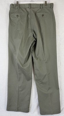 LL Bean Double L Chinos 34x29 Pants Green Pleated Comfort Waist Wrinkle Free Men