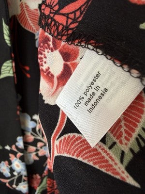 Lane Bryant Top 18 20 Long Sleeve Blouse Black Floral Neck Bow Womens
