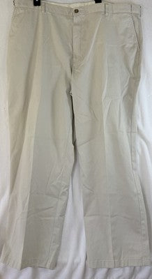 LL Bean Comfort Waist Pants 46x32 Mens Flat Front Tan Khakis Chinos 100% Cotton