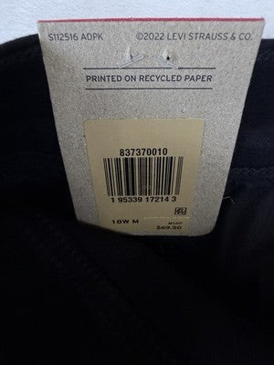 Levis 724 High Rise Slim Straight 18W Womens Black Plus Size Levi’s New NWT