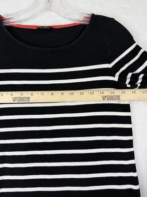 Talbots Dress P XS Petite Womens Black Ivory Striped Knit 3/4 Sleeve Shift