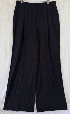 Liz Claiborne Margot Wide Leg Pants 12 Trousers Navy Blue Pinstripe New NWT