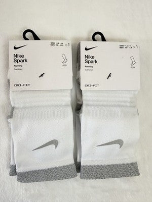 Nike Spark Running Socks White Ankle Men 10-11.5 Women 11.5-13 Cushioned Lot New