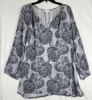 J Jill Pure Jill Large Tunic Top Blouse Long Sleeve Purple Paisley Boho