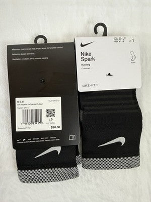 Nike Spark Running Socks Ankle Black Men 6-7.5 Women 7.5-9 Cushioned Lot New
