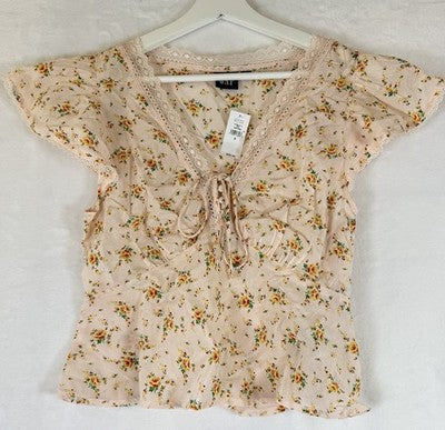 Gap Top Small Womens Babydoll Flutter Sleeve Floral Whimsical Fairycore New NWT