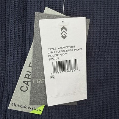 Free Country Cable Fleece Brisk Jacket XL Mens Navy Blue Zip Hooded New NWT