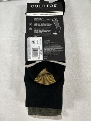GoldToe Dress Crew Socks Men 6-12.5 Beige Green Black Palm Trees 3 Pack NEW
