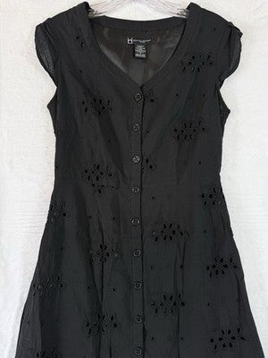 Boston Design Studios 4 Womens Dress Black Eyelet Sleeveless Fit Flare Cotton