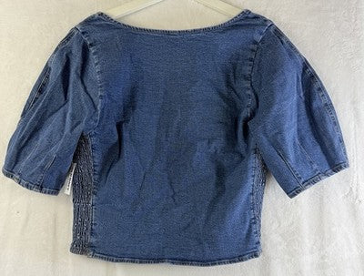 Old Navy Denim Crop Top Large Tall Womens Blue Puff Sleeve New NWT