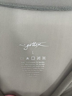 X By Gottex Top Long Sleeve Mesh Back Womens Large Stone Beige Gray Shirt NEW