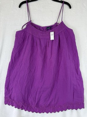 Gap Swing Dress Large Purple Cotton Gauze Mini Sleeveless Embroidered Womens New
