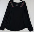 American Eagle Soft Sexy T Black Long Sleeve Flowers Embroidered Large Womens
