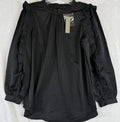 J Crew Ruffle Sleeve Neck Top Black XS Satin Crepe Long Sleeve Womens New NWT