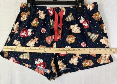 Old Navy Disney Pajamas Shorts Medium Christmas Flannel Womens Blue Mickey Mouse