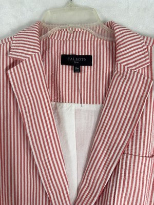 Talbots Seersucker Blazer 16W Jacket 100% Cotton Red White Striped Womens Plus