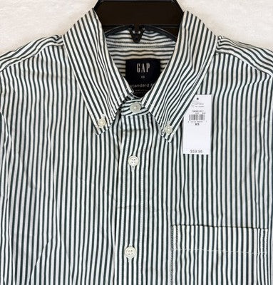 Gap Mens Shirt XS Button Up Cotton Poplin Classic Green White Striped Button New