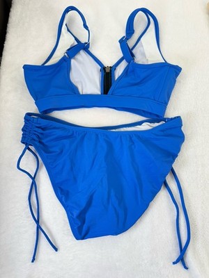Venus Bikini Set 6 Top 4 Bottom Blue Zip Tie Side Womens Swim Swimwear New