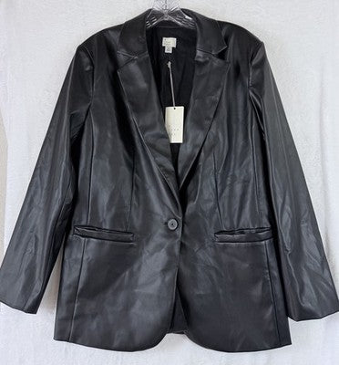 A New Day Faux Leather Jacket Medium Womens Black Blazer New NWT