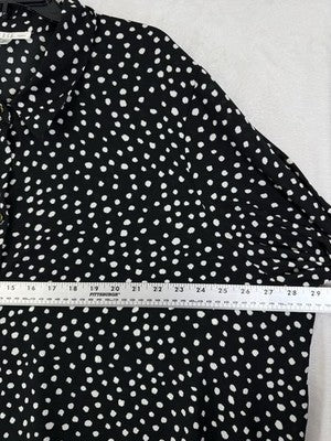 Spense Tops 3X Womens Black White Polka Dot Blouse Gold Button Up Long Sleeve