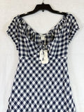 Gap X Doen Dress Small Blue Gingham 100% Linen Midi Short Sleeve Womens New NWT