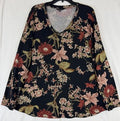 Well Worn Top XXL Womens Black Floral Knit Long Sleeve V Neck