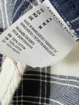 American Eagle Flannel Shirt Medium Mens Blue Plaid Button Down Long Sleeve