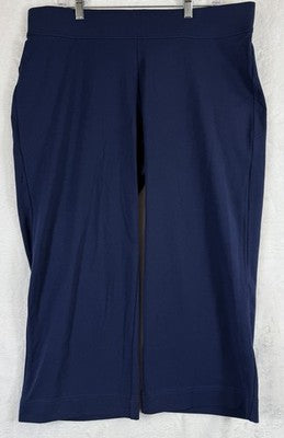 Lands End Starfish Crop Pants XL Navy Blue Knit Pull On Cotton Stretch Womens