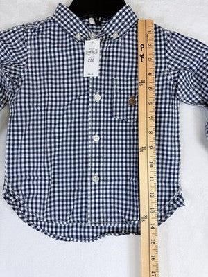 Baby Gap Boy 2T NWT Shirt Long Sleeve Blue Gingham Button Down Cotton New