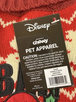 Disney Donald Duck Holiday Dog Sweater Small Bah Humbug Christmas Embroidery New