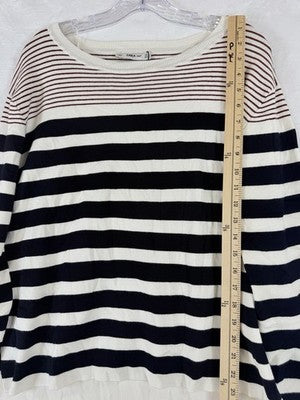 Zara Knit Sweater Women Small Ivory Navy Blue Stripe Long Sleeve Top NWOT