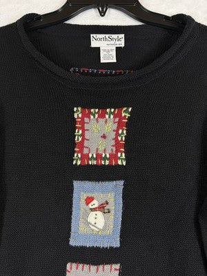 North Style Christmas Sweater Medium Holiday Teachercore Black Embellished Women